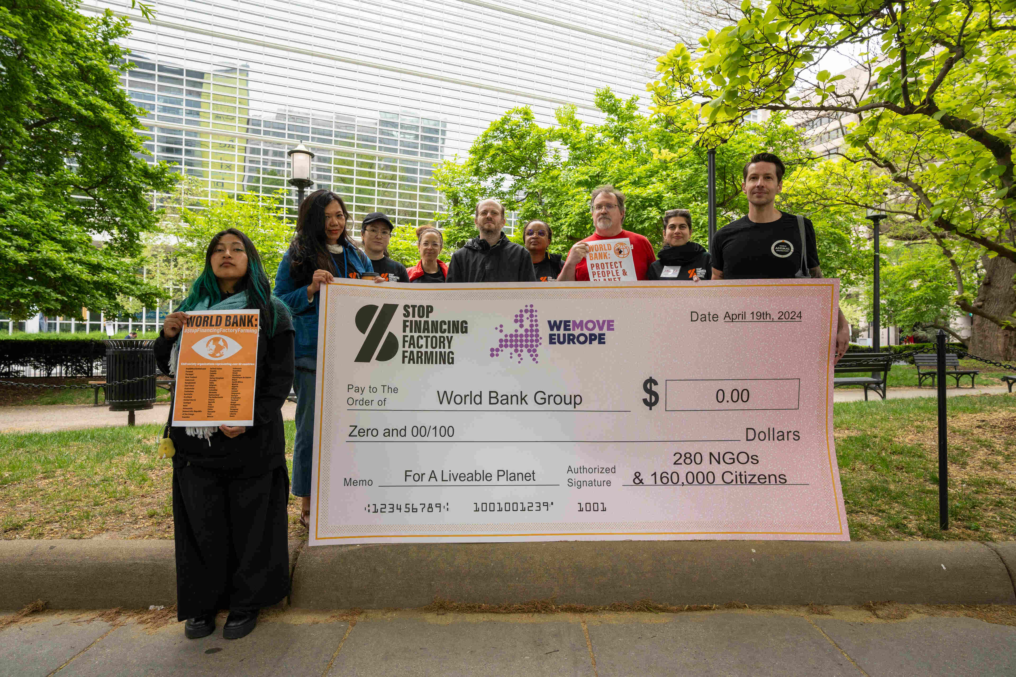 WAP x Stop Financing Factory Farms petition delivery to World Bank.