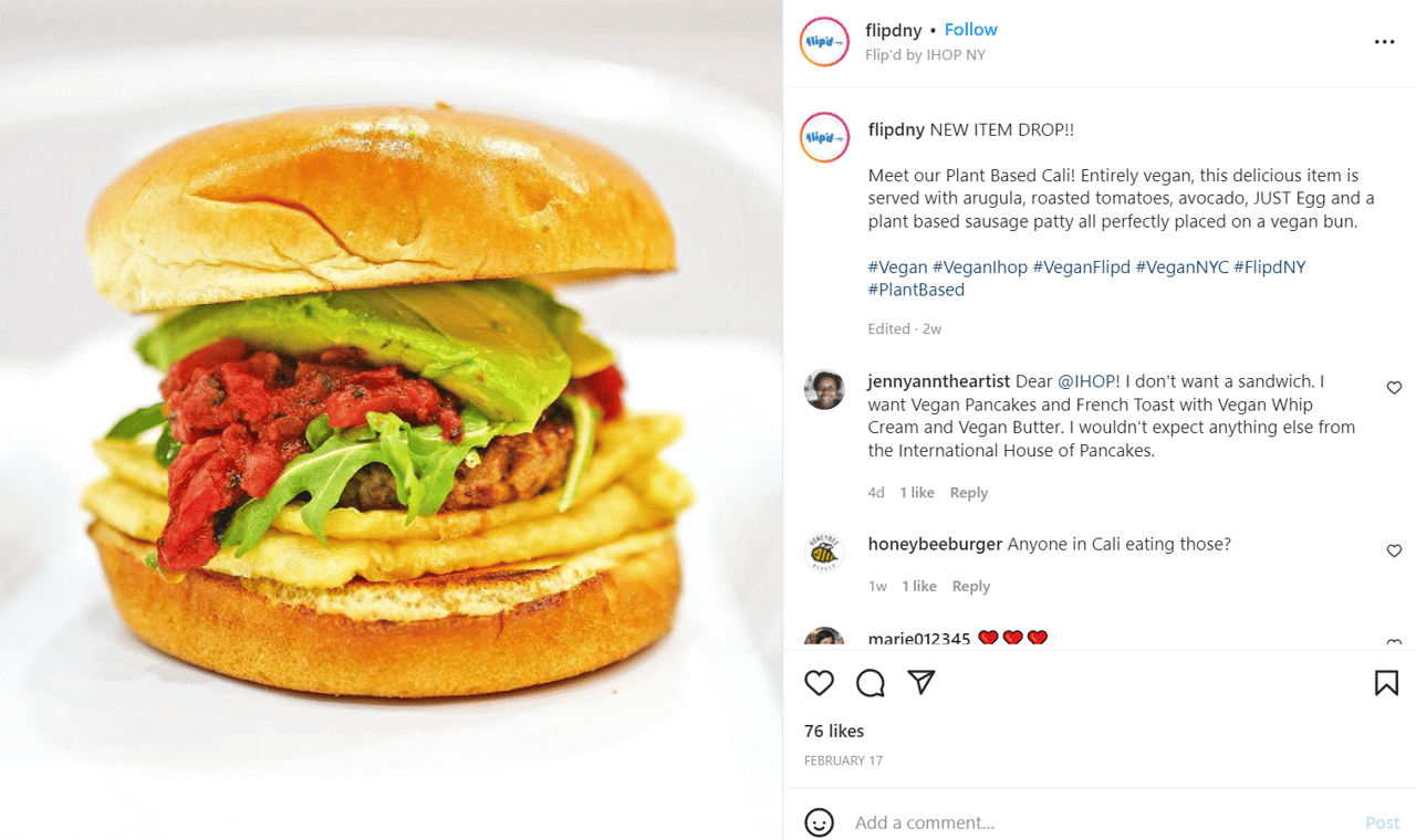 ihop plant based sandwich advertised on their instagram