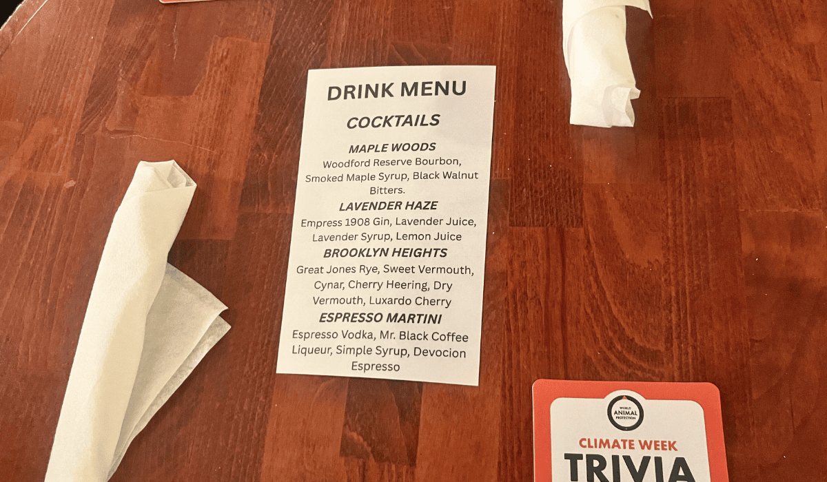 Climate Week NYC 2025 trivia night drink menu.