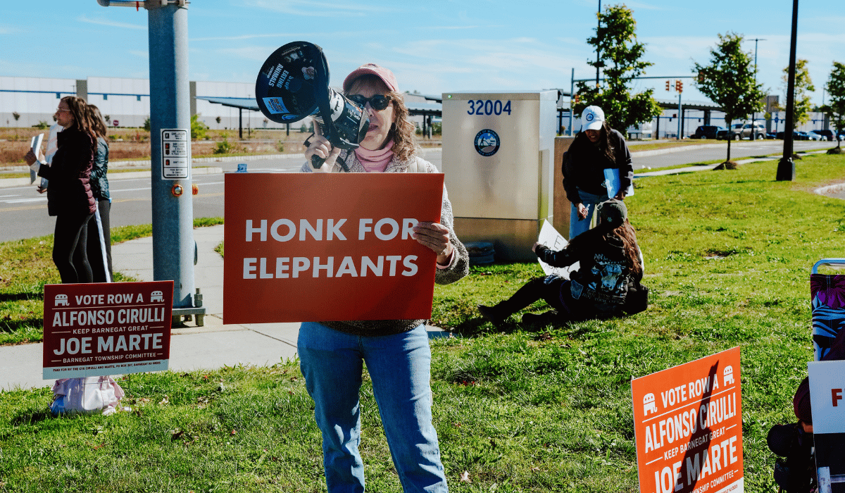 Protestors at our protest to free Joyce the elephant, outside of Six Flags.