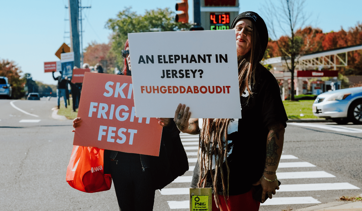 Protestors at our protest to free Joyce the elephant, outside of Six Flags.