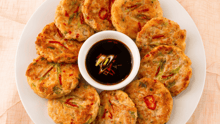 A plate of Korean mung bean pancakes (Bindaetteok)