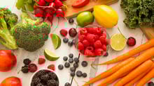 An assortment of fresh fruits and vegetables.