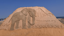 Joyce sand sculpture on Long Branch beach in New Jersey.