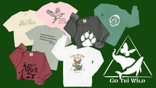 Go Tri Wild merchandise overlaid on a green background.