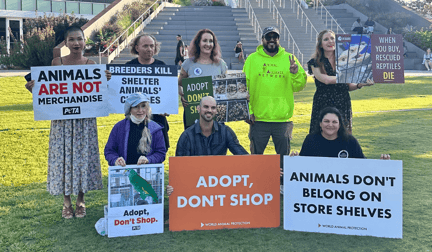 Protesting for the ban of animal sales in West Hollywood.