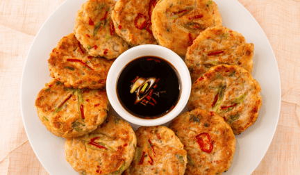 A plate of Korean mung bean pancakes (Bindaetteok)