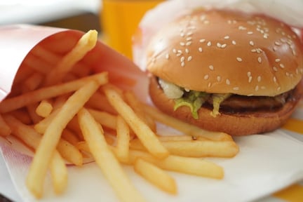 Fast food burger and fries.