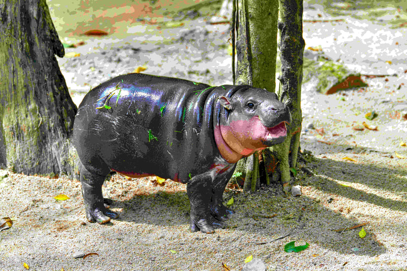 A female dwarf hippopotamus named "Moo Deng" in Open Zoo in Chonburi, Thailand.