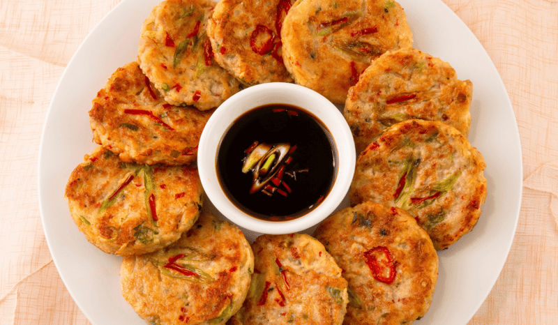 A plate of Korean mung bean pancakes (Bindaetteok)