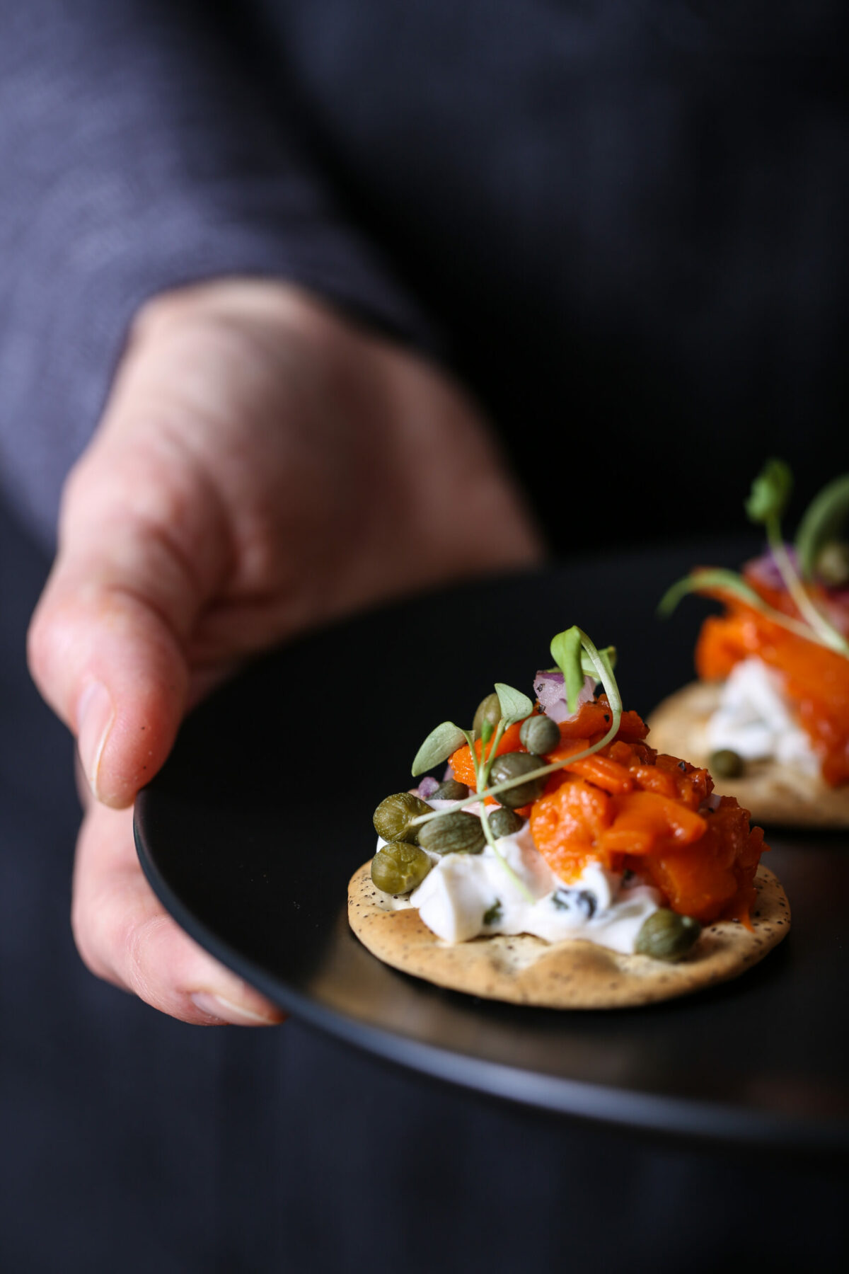 Vegan carrot lox crackers.