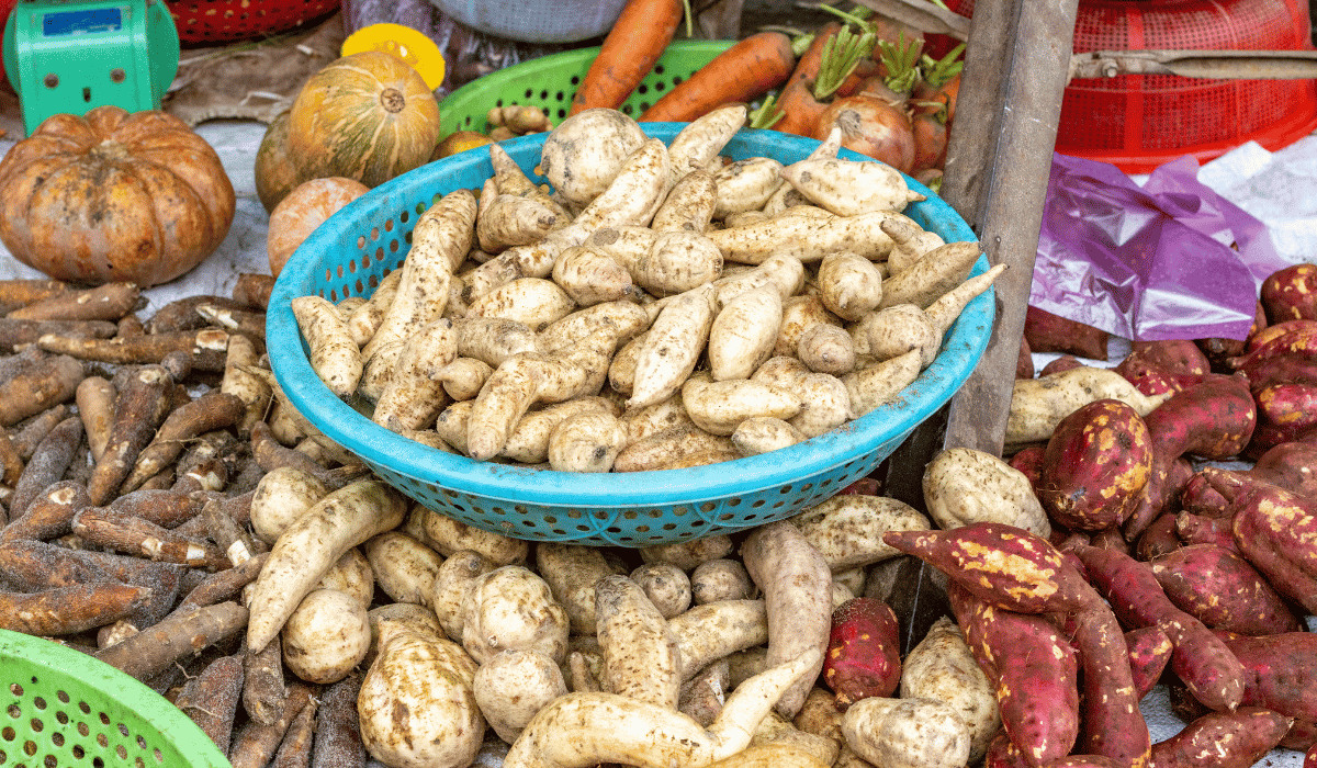 Various provisions at a street market.